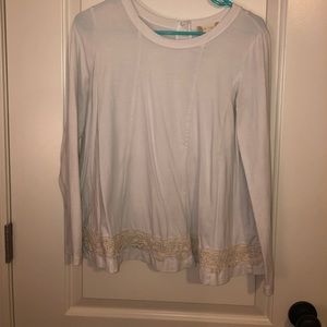 Long-Sleeve Shift Top with Lace Trim